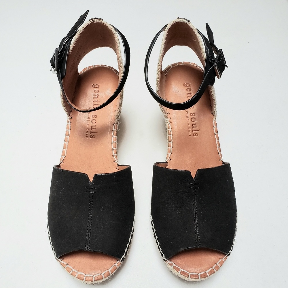 Kenneth Cole Leather Black Strap 8.5 Wedge Sandals - Picture 3 of 8